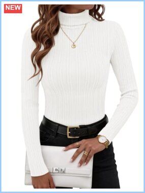Ribbed Knit Turtleneck Long Sleeve Slim Fit Pullover Sweater Top